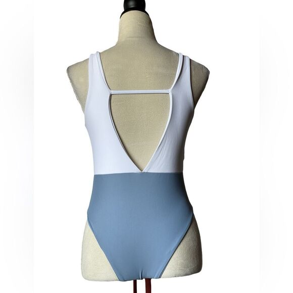 SHEIN Blue & White Color Block One Piece Bathing Suit (Medium) - Picture 9 of 10